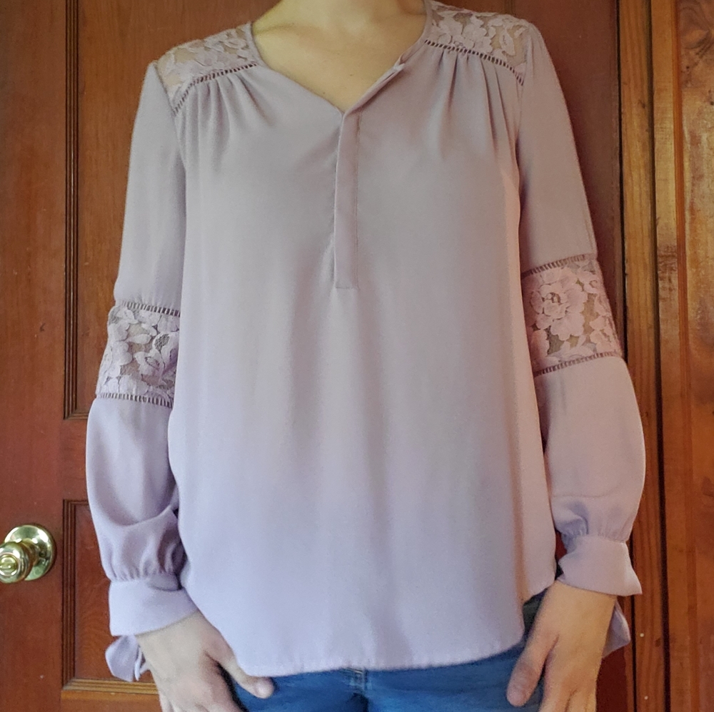 Lavender blouse with lace detail